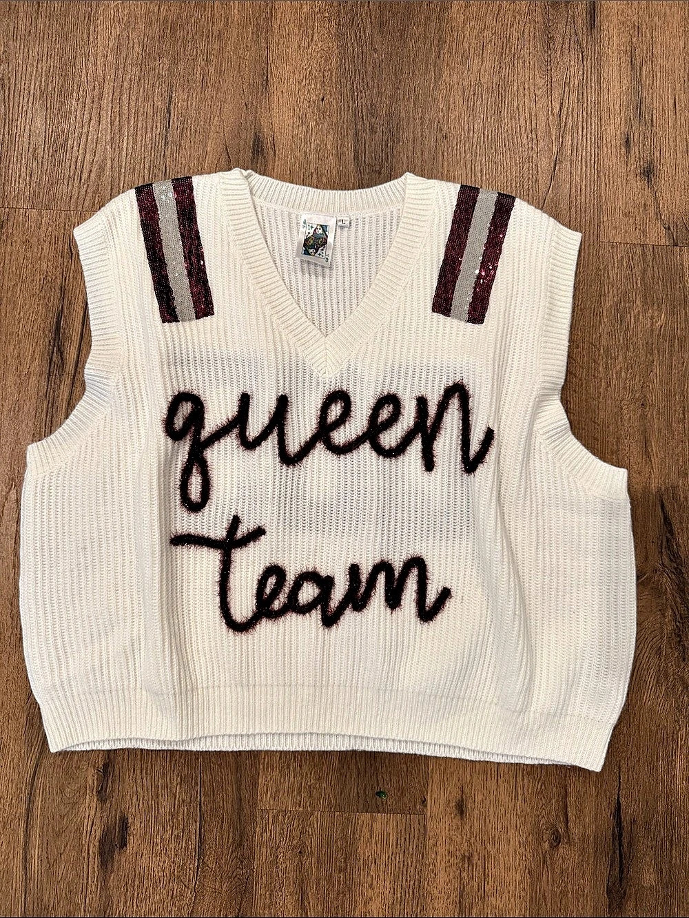 Queen of Sparkles Queen Team Knit Sweater Vest White & Maroon